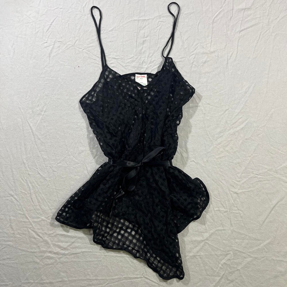 Vintage Edward Saykaly Sheer Checker womens Romper Teddy - Small